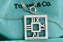 Load image into Gallery viewer, Tiffany &amp; Co. Atlas Silver Roman Numerals Square Pendant Necklace
