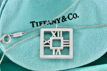 Load image into Gallery viewer, Tiffany &amp; Co. Atlas Silver Roman Numerals Square Pendant Necklace
