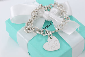 Return To Tiffany & Co. Silver Tilted Heart Charm Bracelet