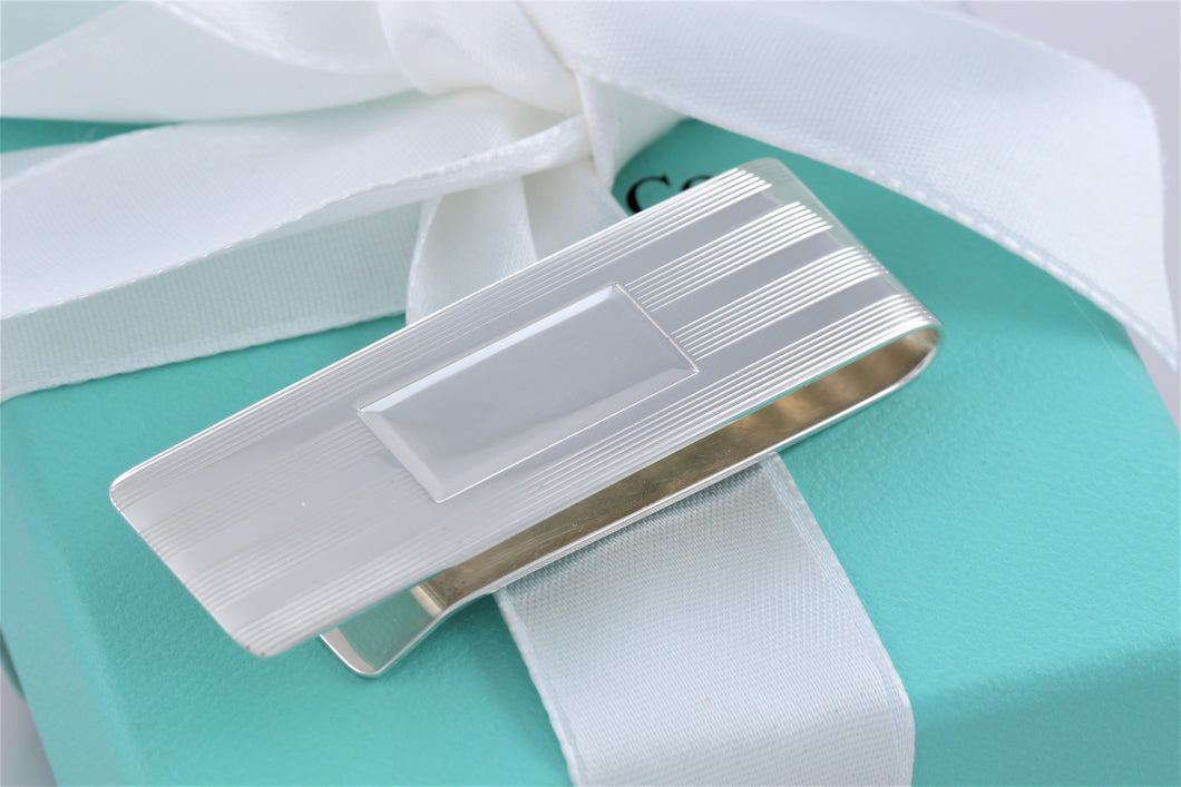 Tiffany & Co. Mens Silver Stripe Monogram Money Clip
