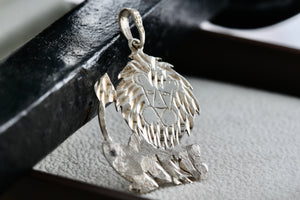 Sterling Silver Leo Lion Etched Pendant