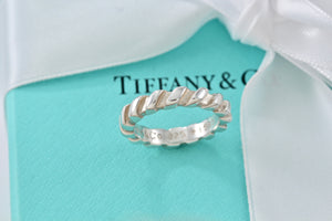 Tiffany & Co. Atlas Silver Twist Groove Stripe Narrow Band Ring Size 5