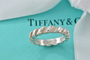 Tiffany & Co. Atlas Silver Twist Groove Stripe Narrow Band Ring Size 5