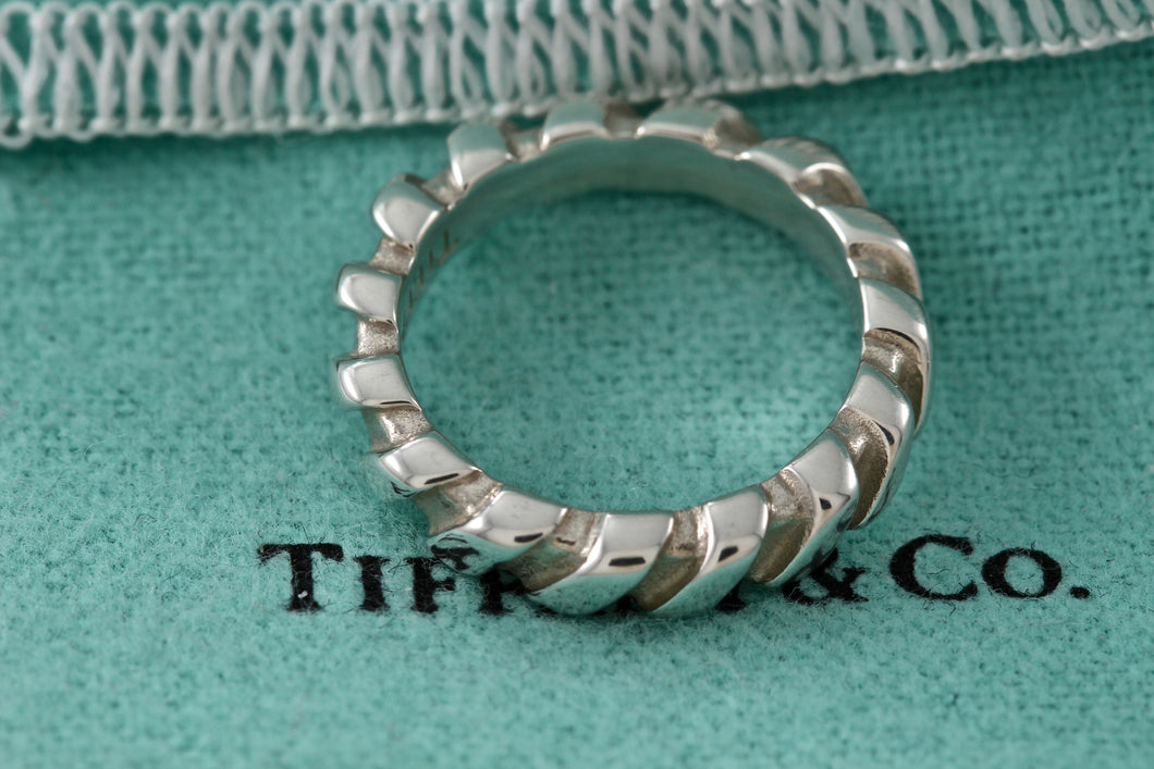 Tiffany & Co. Atlas Silver Twist Groove Stripe Narrow Band Ring Size 5