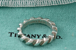 Tiffany & Co. Atlas Silver Twist Groove Stripe Narrow Band Ring Size 5