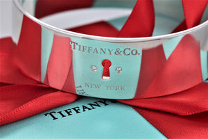 Tiffany & Co. Silver 2 Diamond Keyhole Locks Wide Bangle Bracelet