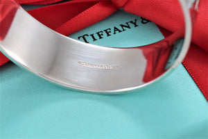 Tiffany & Co. Silver 2 Diamond Keyhole Locks Wide Bangle Bracelet