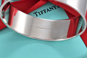 Tiffany & Co. Silver 2 Diamond Keyhole Locks Wide Bangle Bracelet