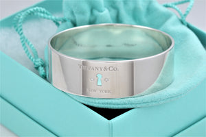 Tiffany & Co. Silver 2 Diamond Keyhole Locks Wide Bangle Bracelet