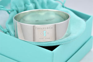 Tiffany & Co. Silver 2 Diamond Keyhole Locks Wide Bangle Bracelet