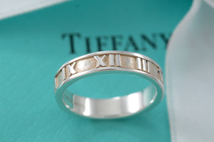 Tiffany & Co. Atlas Silver Roman Numerals Narrow Thin Band Ring