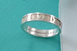 Tiffany & Co. Atlas Silver Roman Numerals Narrow Thin Band Ring