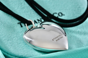 Tiffany & Co. Silver Large Ziegfried Puffy Heart Silk Cord 18" Necklace