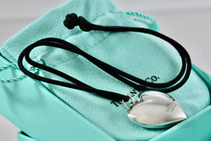 Tiffany & Co. Silver Large Ziegfried Puffy Heart Silk Cord 18" Necklace