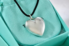 Load image into Gallery viewer, Tiffany &amp; Co. Silver Large Ziegfried Puffy Heart Silk Cord 18&quot; Necklace
