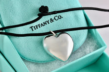 Load image into Gallery viewer, Tiffany &amp; Co. Silver Large Ziegfried Puffy Heart Silk Cord 18&quot; Necklace
