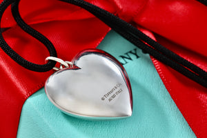 Tiffany & Co. Silver Large Ziegfried Puffy Heart Silk Cord 18" Necklace