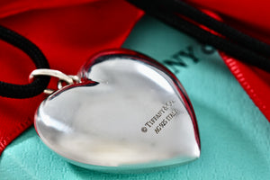 Tiffany & Co. Silver Large Ziegfried Puffy Heart Silk Cord 18" Necklace
