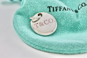 Tiffany & Co. Silver Pink Enamel "T & Co." Circle Disc Charm Pendant