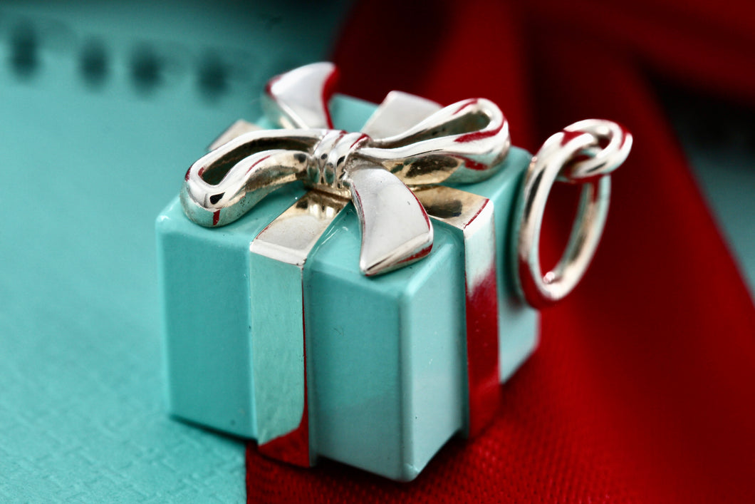 Tiffany & Co. Silver Blue Enamel Giftbox Charm GERMANY