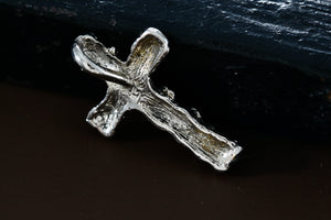 Sterling Silver Nugget Slider Cross Pendant Signed