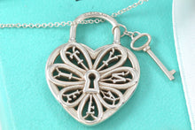 Load image into Gallery viewer, Tiffany &amp; Co. Silver Large Keyhole Heart Filigree &amp; Mini Key Necklace
