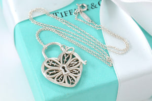 Tiffany & Co. Silver Large Keyhole Heart Filigree & Mini Key Necklace