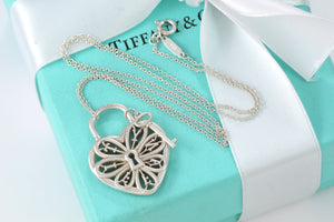 Tiffany & Co. Silver Large Keyhole Heart Filigree & Mini Key Necklace