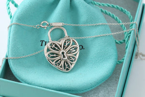 Tiffany & Co. Silver Large Keyhole Heart Filigree & Mini Key Necklace