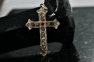 Vintage .900 Silver Rhinestone Cross Pendant