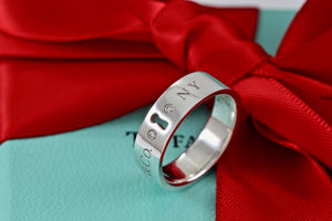 Tiffany & Co. Silver Locks 2 Diamond Keyhole Narrow Band Ring