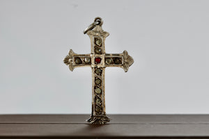 Vintage .900 Silver Rhinestone Cross Pendant