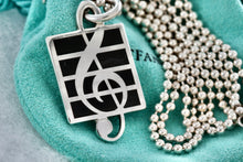 Load image into Gallery viewer, Tiffany &amp; Co. Black Enamel Musical Note Pendant Beaded Chain 34&quot; Necklace
