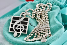 Load image into Gallery viewer, Tiffany &amp; Co. Black Enamel Musical Note Pendant Beaded Chain 34&quot; Necklace
