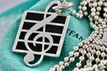 Load image into Gallery viewer, Tiffany &amp; Co. Black Enamel Musical Note Pendant Beaded Chain 34&quot; Necklace
