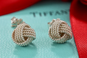 Tiffany & Co. Mesh Silver Twist Knot Rope Stud Earrings