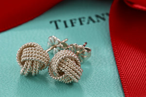 Tiffany & Co. Mesh Silver Twist Knot Rope Stud Earrings