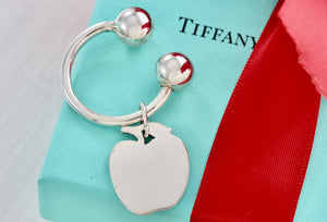 Tiffany & Co. Silver Apple Charm Key Ring Keychain