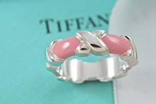 Load image into Gallery viewer, Tiffany &amp; Co. Silver Signature &quot;X&quot; Pink Enamel Band Ring Size 6.5
