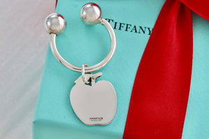 Tiffany & Co. Silver Apple Charm Key Ring Keychain