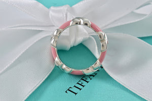 Tiffany & Co. Silver Signature "X" Pink Enamel Band Ring Size 6.5