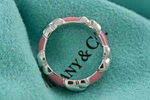 Tiffany & Co. Silver Signature "X" Pink Enamel Band Ring Size 6.5