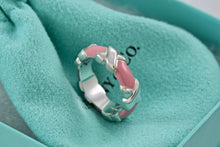 Load image into Gallery viewer, Tiffany &amp; Co. Silver Signature &quot;X&quot; Pink Enamel Band Ring Size 6.5
