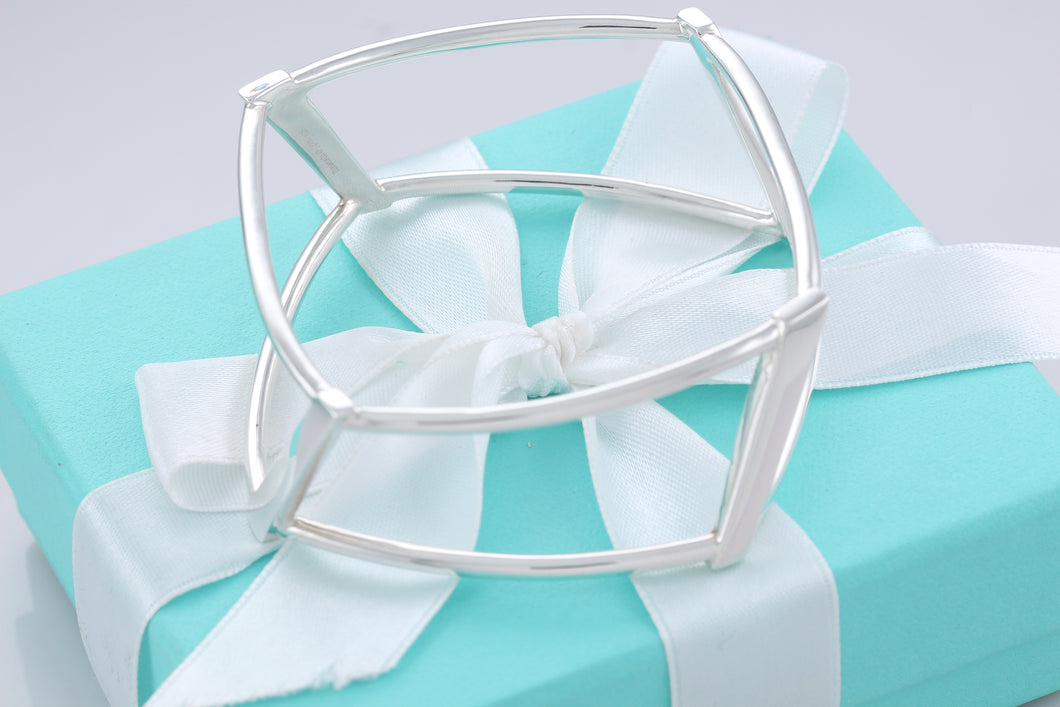 Tiffany & Co. Frank Gehry Silver Open Torque Square Bangle Bracelet