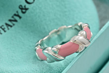 Load image into Gallery viewer, Tiffany &amp; Co. Silver Signature &quot;X&quot; Pink Enamel Band Ring Size 6.5
