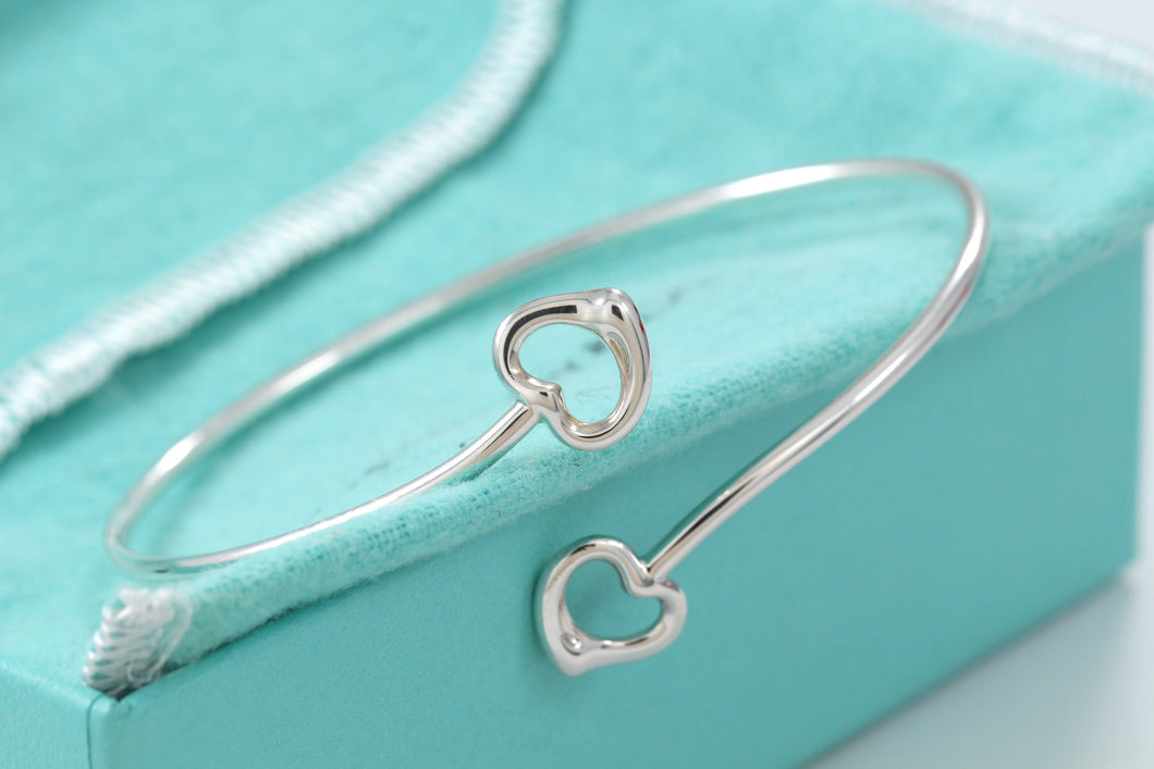 Tiffany & Co. Elsa Peretti Silver Double Open Heart Bangle Bracelet