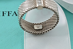 Tiffany & Co. Mesh Silver 4 Row Diamond Firm Band Ring Size 6