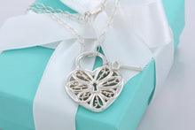 Load image into Gallery viewer, Tiffany &amp; Co. Silver Extra Large Filigree Heart &amp; Mini Key Pendant Necklace

