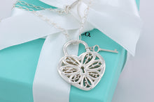 Load image into Gallery viewer, Tiffany &amp; Co. Silver Extra Large Filigree Heart &amp; Mini Key Pendant Necklace
