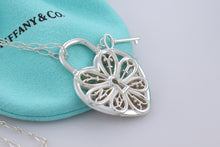 Load image into Gallery viewer, Tiffany &amp; Co. Silver Extra Large Filigree Heart &amp; Mini Key Pendant Necklace
